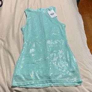 Princess Polly Aqua Sequin Sleeveless Blouse